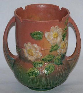 Roseville Pottery White Rose Pink Vase 985 8   Decorative Vases