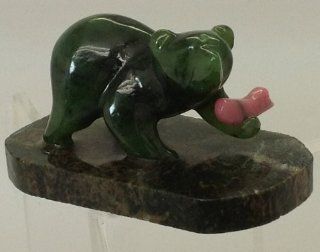 New Carved Bear Marble Jade Figurine 2" Mini W/pink Fish : Collectible Figurines : Everything Else