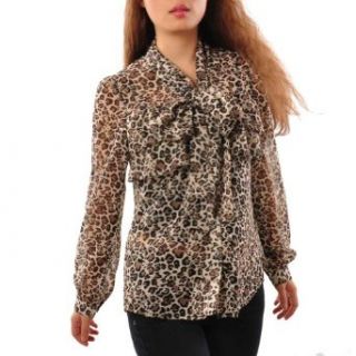 May&Maya Women's Bow Tie Neckline Leopard Printed Long Sleeve Blouse at  Womens Clothing store