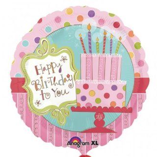 "Happy Birthday to You" Sweet Cake Pink Candles Dots Round 18" Balloon Mylar Kitchen & Dining