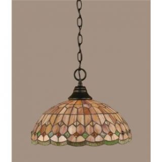 Toltec Lighting 10 MB 988 One Light Chain Hung Pendant, Matte Black Finish with Rosetta Tiffany Glass   Ceiling Pendant Fixtures  