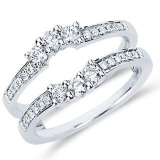Three Stone Diamond Ring Guard Wedding Engagement Band 14k White Gold (0.50 ct.tw): Jewel Tie: Jewelry