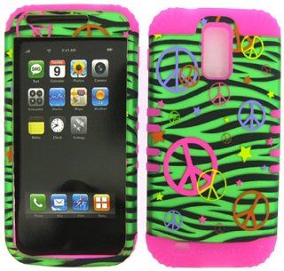 2 IN 1 Heavy Duty Hybrid Cover Case for Tmobile Hercules Samsung Galaxy S II T989  Pink Silicone / Peace Signs on Green Zebra Hard Shell Protector Cover Cell Phones & Accessories