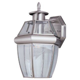 Sea Gull Lighting 8038 965 Single Light Lancaster Medium Outdoor Wall Lantern, Clear Beveled Glass and Antique Brushed Nickel   Wall Porch Lights  