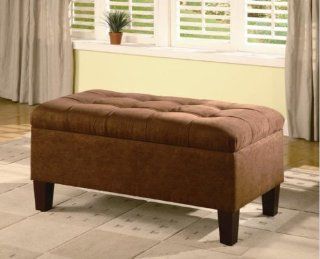 Chocolate Microfiber Bench Style Storage Ottoman with Tufted Accents   Leather Bench With Storage