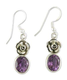 Amethyst flower earrings, 'Sweet Rose': Jewelry