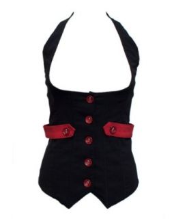 Ladies Black & Red Button Club Top Lace Tied Back at  Womens Clothing store