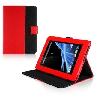 Manvex Slim and Compact Leather Folio Case Cover for the Acer Iconia B1 A71   Built in Stand with Multiple Viewing Angles   Red/Black: Computers & Accessories