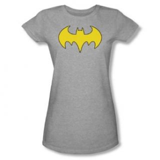Batman Batgirl Logo Distressed Silver Juniors T shirt Tee: Clothing
