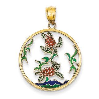14k Enameled Sea Turtles Circle Pendant, Best Quality Free Gift Box Satisfaction Guaranteed: Jewelry
