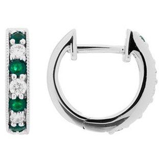 Emerald and Diamond Hoop Earrings in 18kt White Gold: Amoro: Jewelry