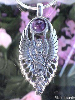 Sterling Silver AMETHYST Angel Goddess Slide Pendant: Jewelry