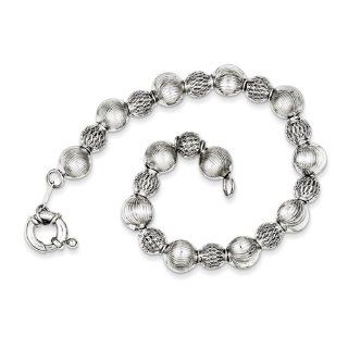 Sterling Silver Rhodium Plated Textured Bead Bracelet, Best Quality Free Gift Box Satisfaction Guaranteed Charms Jewelry