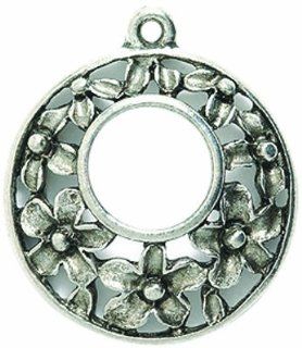 Shipwreck Beads Pewter Large Circle with Flowers Pendant, 22 by 25mm, Silver, 2 Piece