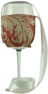 Caroline Hallak Beverly Hills Chic High End Wine Holders "Set of 2" with Red and Beige Ribbon, Large Barware Kitchen & Dining