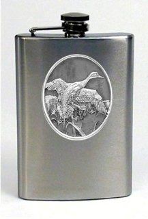 Pintail Duck Flock Pewter Emblem Travel   Hip Flask Stainless Steel 8 oz: Alcohol And Spirits Flasks: Kitchen & Dining