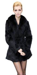 Queenshiny Long Women's 100% Real Rex Rabbit Fur Coat Jacket With Super Fox Collar at  Womens Clothing store: Fur Outerwear Coats