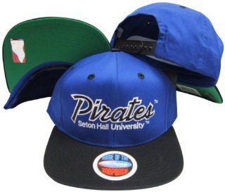 Seton Hall Pirates Script Blue/Black Two Tone Plastic Snapback Adjustable Plastic Snap Back Hat / Cap  Sports Fan Baseball Caps  Sports & Outdoors