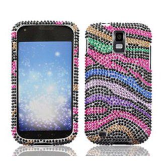 Samsung Galaxy S II S2 S 2 / SGH T989 T Mobile TMobile / Hercules Cell Phone Full Crystals Diamonds Bling Protective Case Cover Black with Rainbow Color Zebra Animal Skin Design Cell Phones & Accessories