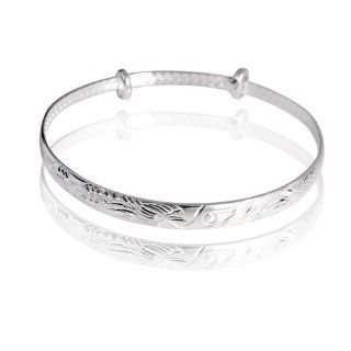 Cute 990 Sterling Silver Fish Phoenix Carved Women's Bangle Bracelet 10.5g Weight Expandable Y41: Jewelry