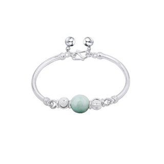 990 Sterling Silver Bangle Bracelet with Shining Beads Simulated Jade Jingle Bells 6" long 11.3g weight Y55: Jewelry