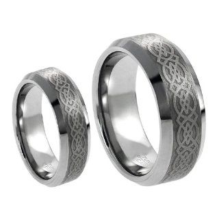 His & Her's 8MM/6MM Tungsten Carbide Wedding Band Ring Set w/Laser Etched Celtic Design (Available Sizes 5 14 Including Half Sizes) Please e mail sizes: Jewelry