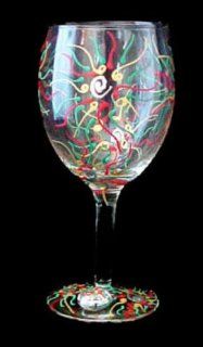 Regal Poinsettia Design Hand Painted Grande Wine Glass: Kitchen & Dining