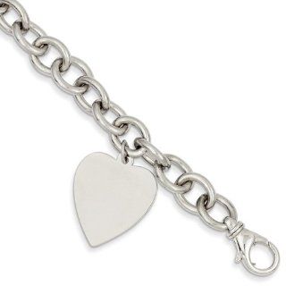 14k White Gold 8.5in Polished Engravable Link Heart Charm Bracelet/Wt 31.26g Jewelry