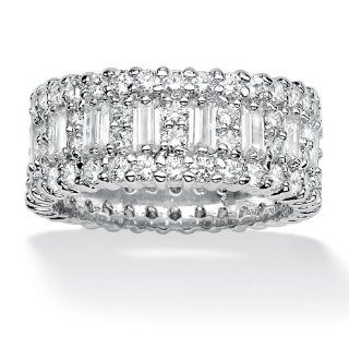 PalmBeach Jewelry 4.80 TCW Emerald Cut CZ Platinum Over Sterling Silver Eternity Band Ring: Jewelry