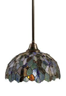 Toltec Lighting 26 BC 995 Stem Pendant Light Black Copper Finish with Blue Mosaic Tiffany Glass, 16 Inch   Ceiling Pendant Fixtures  