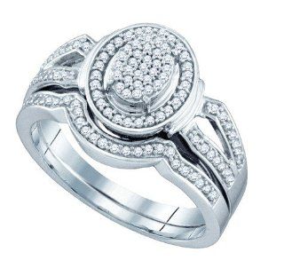 Sterling Silver Round Cut Diamond Engagement Wedding Bridal Ring Set 1/3 Cttw: Jewelry
