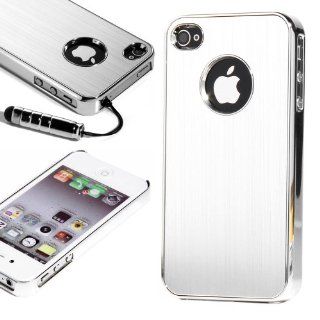 ATC Stylish Premium Chrome Brushed Aluminum Hard Back Case Cover  Silver  for Apple iPhone 4 4G 4S Black/White + Free Screen Protector & Touch Stylus: Cell Phones & Accessories