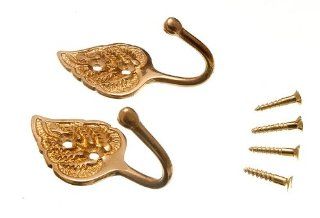 CURTAIN TIE HOLD BACK HOOKS LEAF SOLID BRASS WITH SCREWS ( 1 pair ): Home Improvement