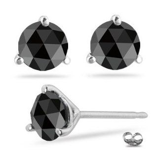 1.00 Ct of 5.40 5.50 mm AAA Round Rose Cut Black Diamond Stud Earrings in 14K White Gold: Black Diamond Jewelry: Jewelry