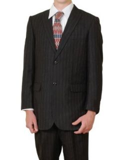 New Men's Wool Super 130s 2 Button Black Pinstripe Dress Suit at  Mens Clothing store