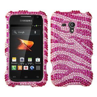 Hard Plastic Snap on Cover Fits Samsung M830 Galaxy Rush Zebra Skin Pink/Hot Pink Full Diamond/Rhinestone BoostMobile: Cell Phones & Accessories
