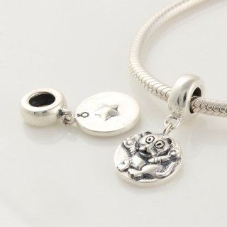 925 Sterling Silver Ring Shape Charm with Chinese Zodiac Tiger Dangle for Pandora, Biagi, Chamilia, Troll and More Bracelets Jewelry