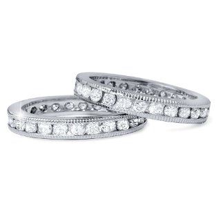 3.00CT Diamond Eternity Milgrain Wedding Ring Guard Set: Jewelry
