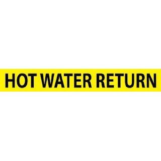 NMC C1137Y Pipemarkers Sign, Legend "HOT WATER RETURN", 9" Length x 1" Height, 1/2" Letter Size, Pressure Sensitive Vinyl, Black on Yellow (Pack of 25) Industrial Pipe Markers