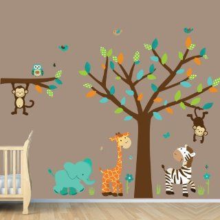 Wild About Teal Jungle Tree Wall Decals, Jungle Stickers with Teal Leaves, Vinyl Tree : Nursery Wall D?cor : Baby