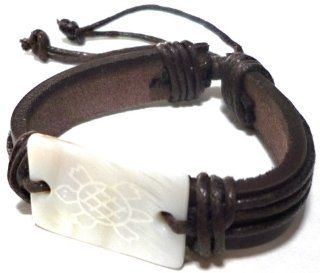Sea Turtle Bracelet   Shell with Turtle Engraved   Handmade Brown Leather Bracelet   Sea Turtle Leather Bracelet   Natural Seashell turtle Bracelet : Other Products : Everything Else