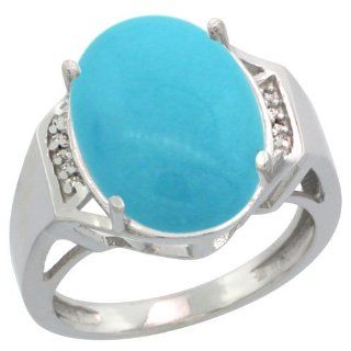 Sterling Silver Diamond Sleeping Beauty Turquoise Ring Oval 16x12mm, 5/8 inch wide, sizes 5 10: Jewelry