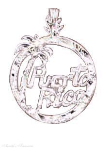 Sterling Silver 18" .8mm Wide Box Chain Necklace With PUERTO RICO Word Round Pendant: Jewelry