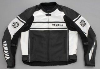 Yamaha Men's Black & White Leather Strobe Riding Jacket by Yamaha OEM. Vent System. Reflective Stripe. SPB 09JST BK Automotive