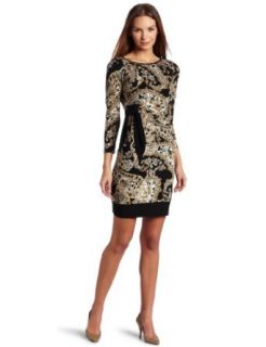 Donna Morgan Women's Side Tie Printed Jersey Dress, Sand Black, 2 at  Womens Clothing store