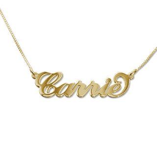 Small 18k Gold Plated Silver Carrie Name Necklace: Jewelry