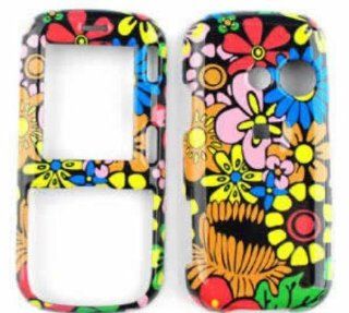 LG Rumor 2 LX265 Colorful Flowers on Black Hard Case,Cover,Faceplate,SnapOn,Protector Cell Phones & Accessories