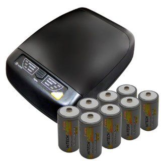 Hitech   Smart 4 Bank Charger For AA, AAA, C, D Size Batteries   Includes 8 Ni MH D Batteries: Electronics