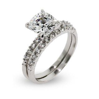Thin Princess Cut CZ Wedding Ring Set: Jewelry