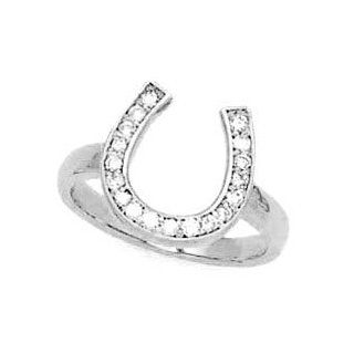 14k White Gold & Diamond Ladies Horseshoe Ring: Jewelry